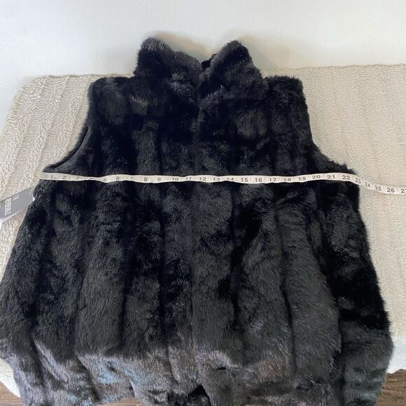 Suzanne Somers Black Faux Fur Reversible Vest Open Front Pockets Women’s Medium - Picture 13 of 14
